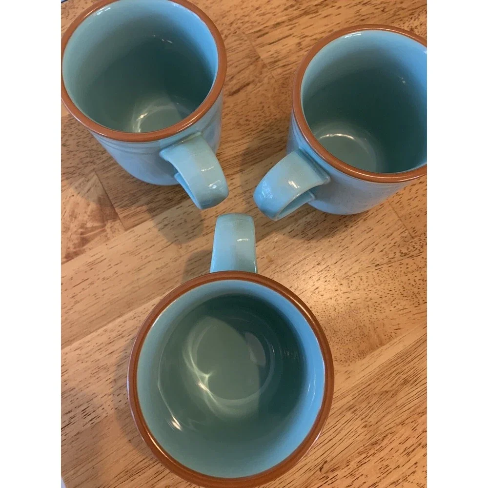Vintage coffee mugs Southwestern Noritake Stoneware Boulder Ridge 3 Aqua Aztec - Picture 14 of 15